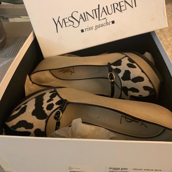 YVES SAINT LAURENT RIVE GAUCHE Beige Peep Toe Platforms heels SZ 9.5 🔥🔥🔥 - Picture 12 of 14